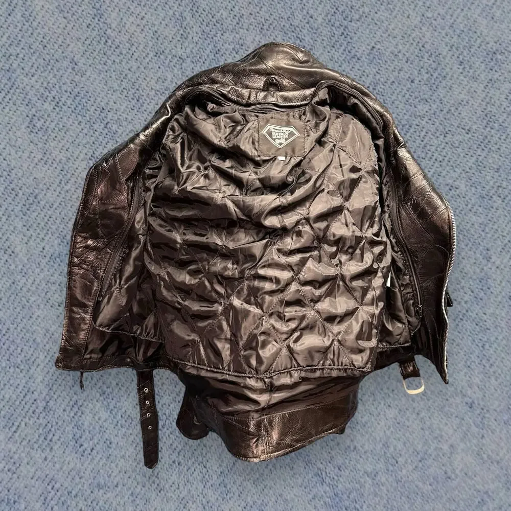 Vintage Diamond Plate Men’s Buffalo Leather Motorcycle Jacket - Black, Size XL